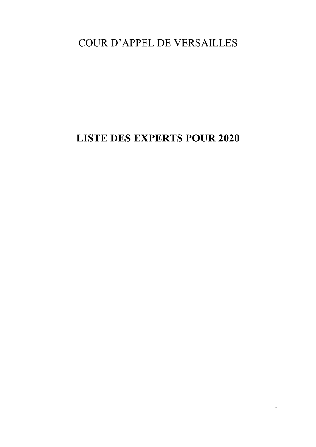 Cour D'appel De Versailles Liste Des Experts Pour 2020