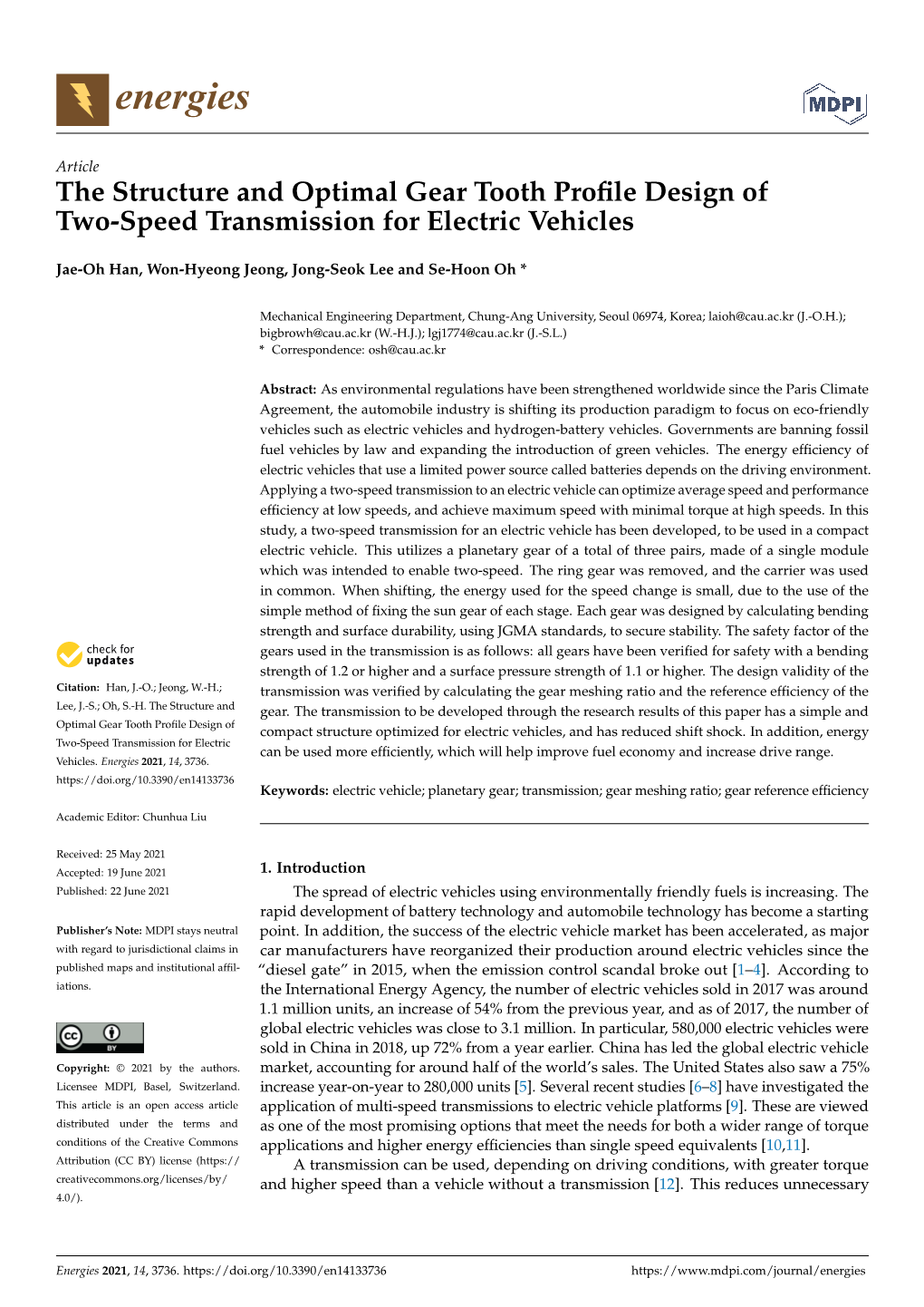 The Structure and Optimal Gear Tooth Profile Design of Two-Speed