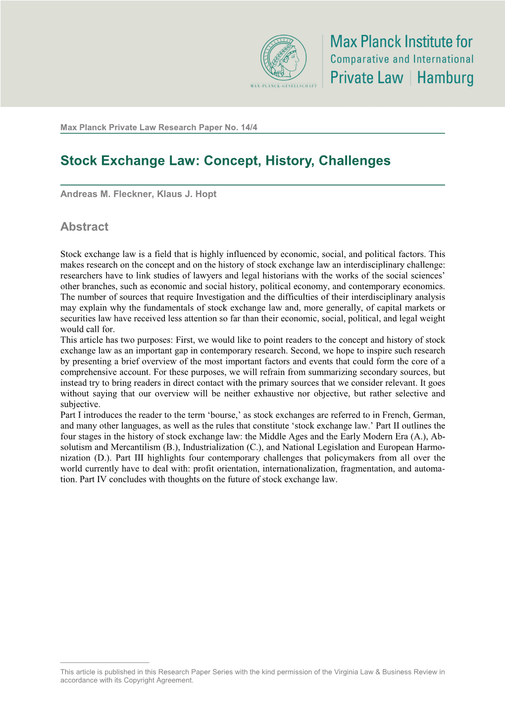 Stock Exchange Law: Concept, History, Challenges