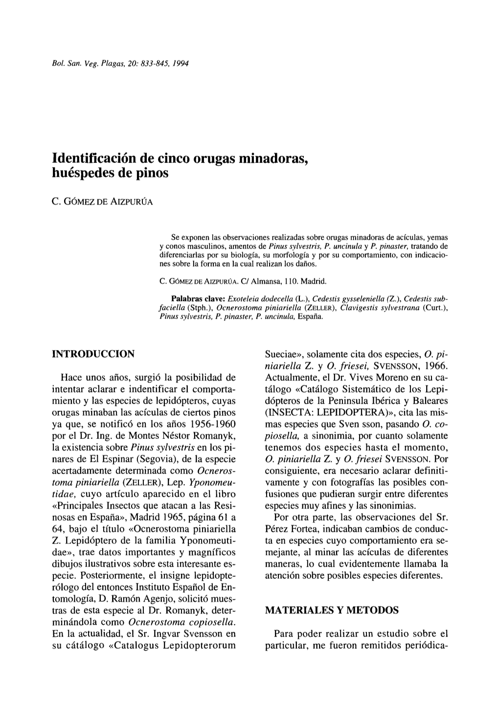 Identificación De Cinco Orugas Minadoras, Huéspedes De Pinos