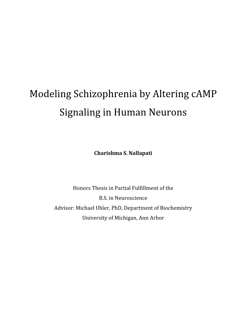 Modeling Schizophrenia by Altering Camp Signaling in Human Neurons
