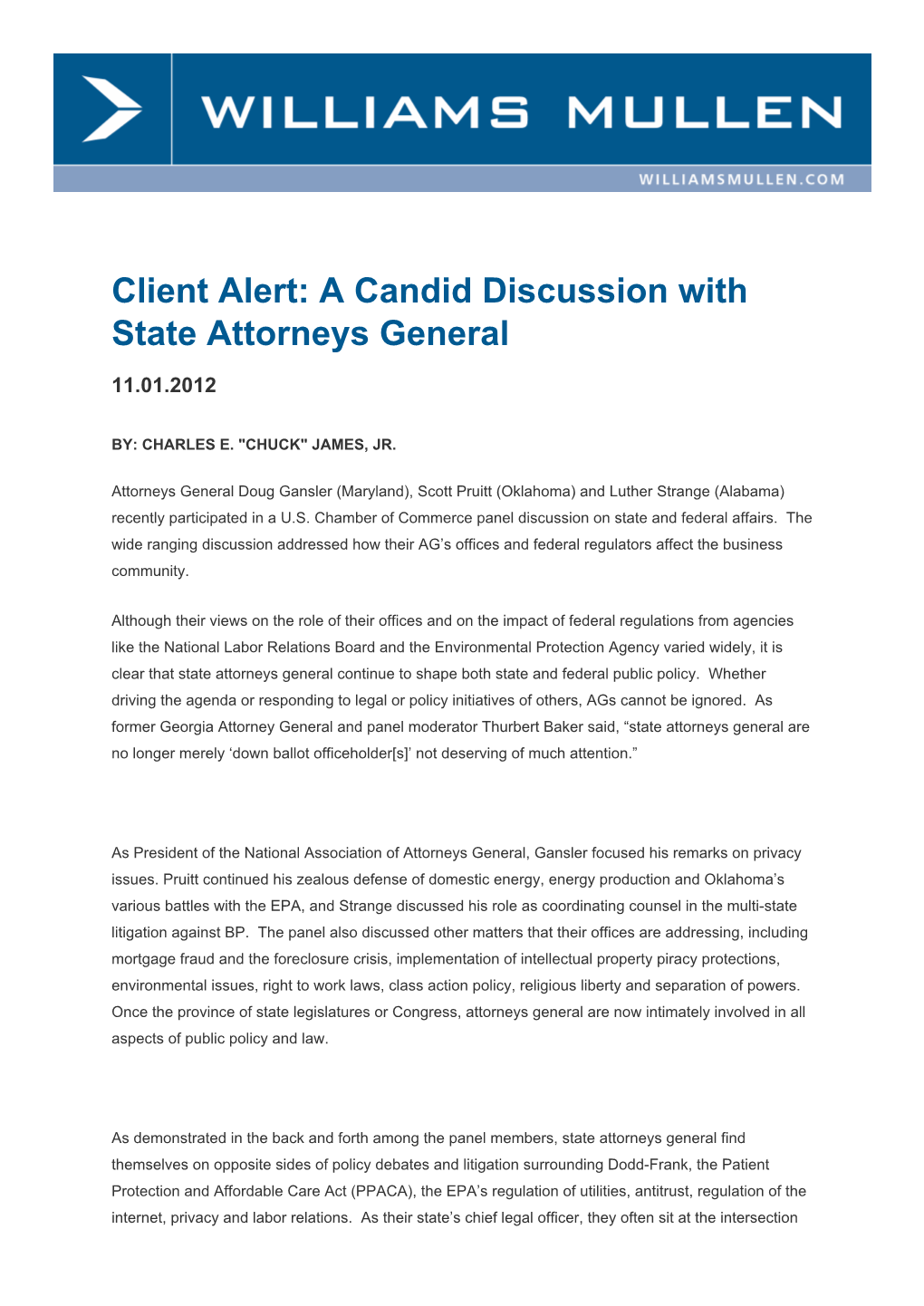 Client Alert: a Candid Discussion with State Attorneys General