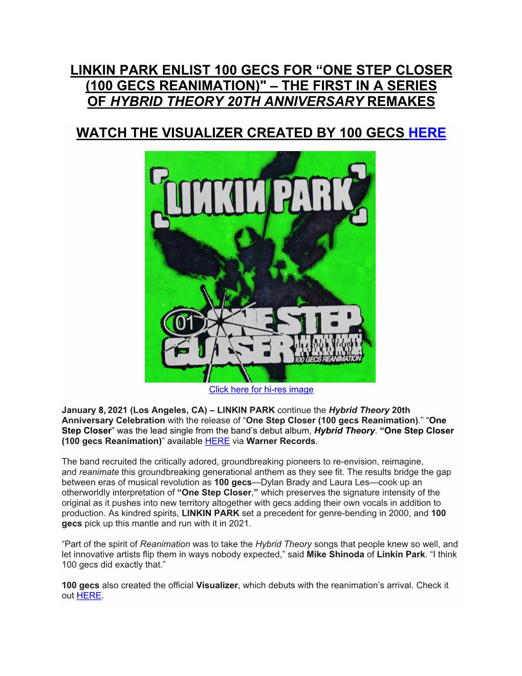 Linkin Park Enlist 100 Gecs for “One Step Closer (100 Gecs Reanimation)