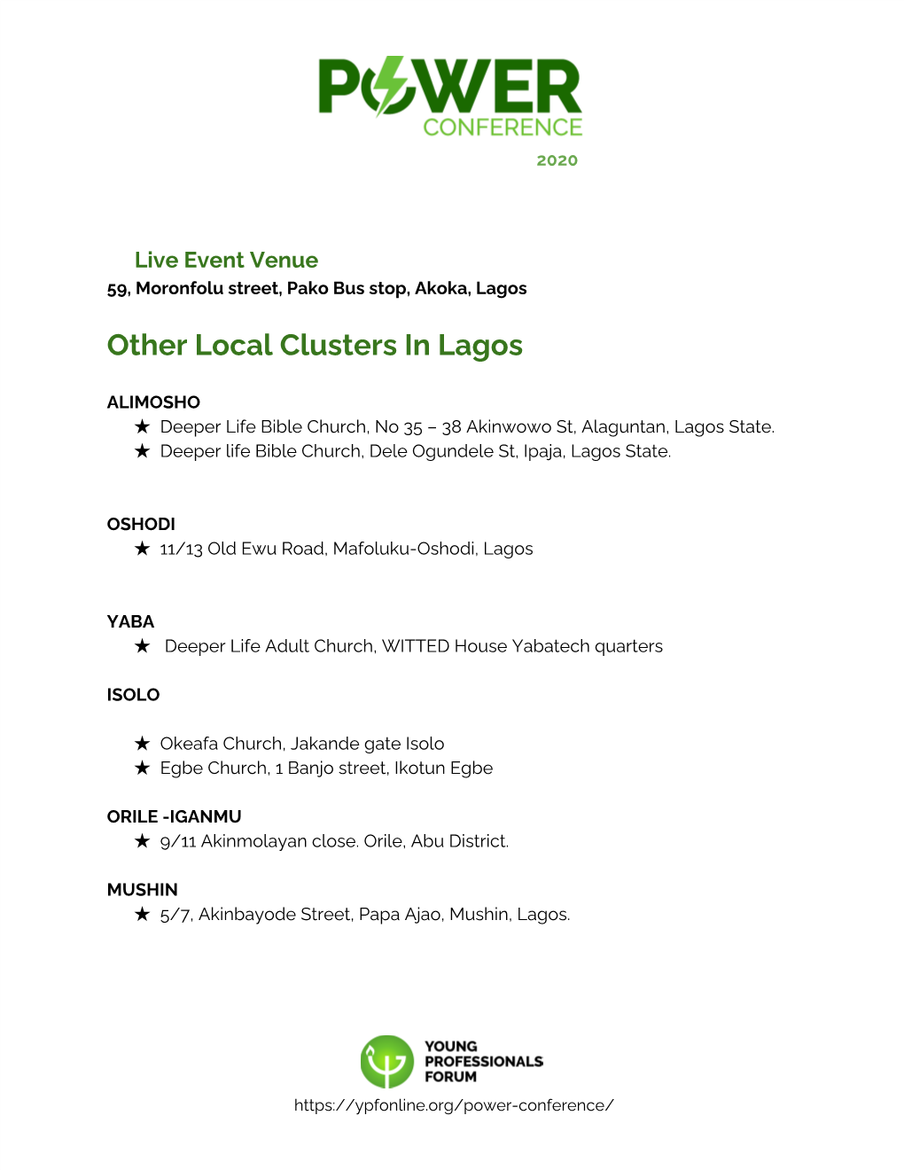 Other Local Clusters in Lagos