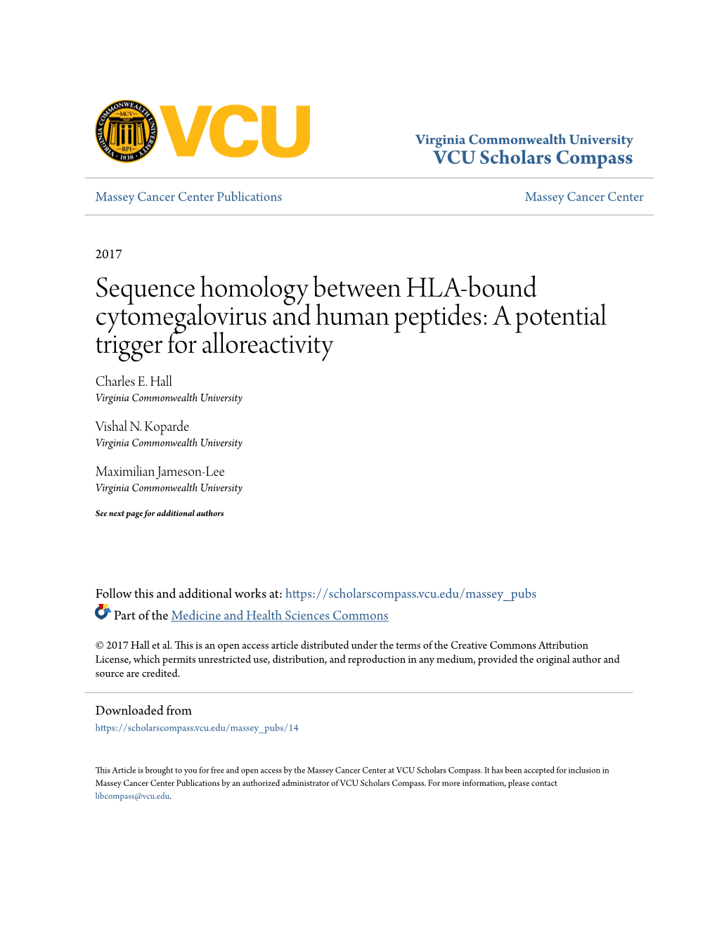 Sequence Homology Between HLA-Bound Cytomegalovirus and Human Peptides: a Potential Trigger for Alloreactivity Charles E