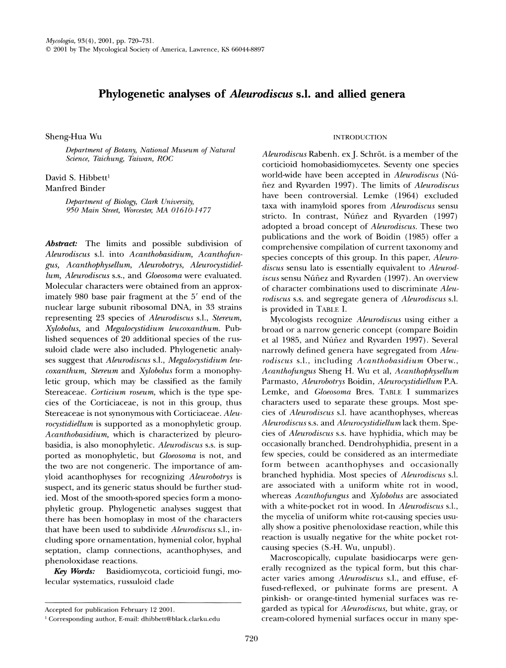 Phylogenetic Analyses of Aleurodiscus S.L. and Allied Genera