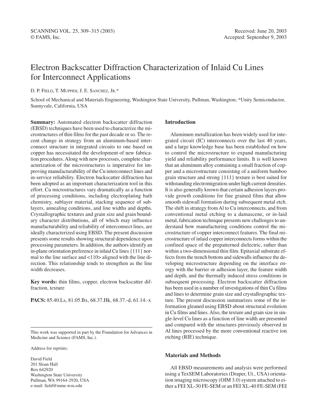 Electron Backscatter Diffraction Characterization of Inlaid Cu Lines for Interconnect Applications