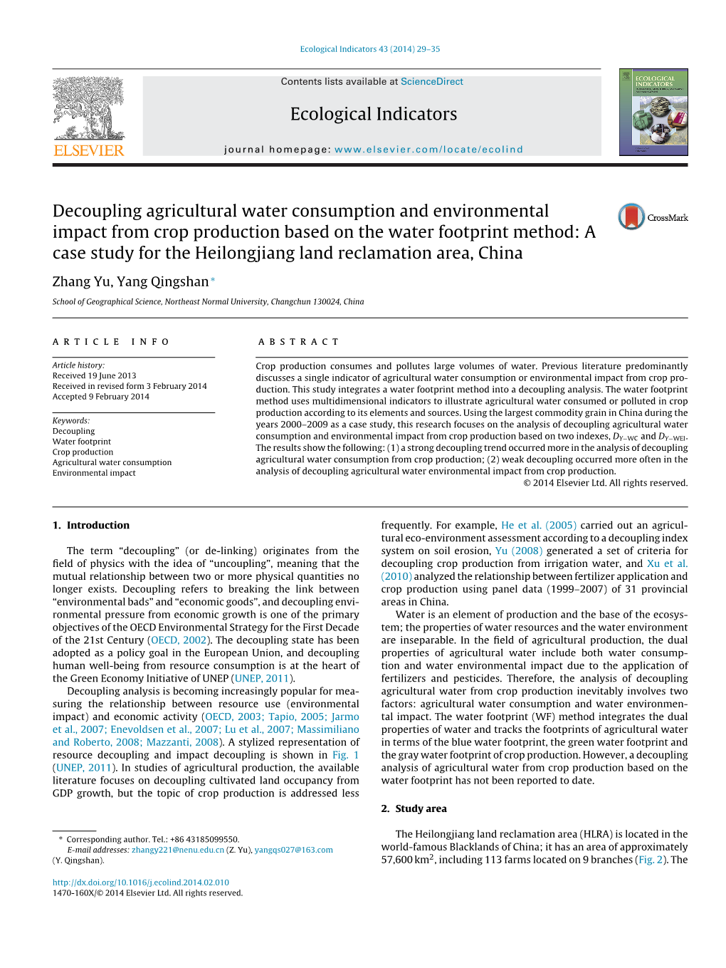 Decoupling Agricultural Water Consumption and Environmental