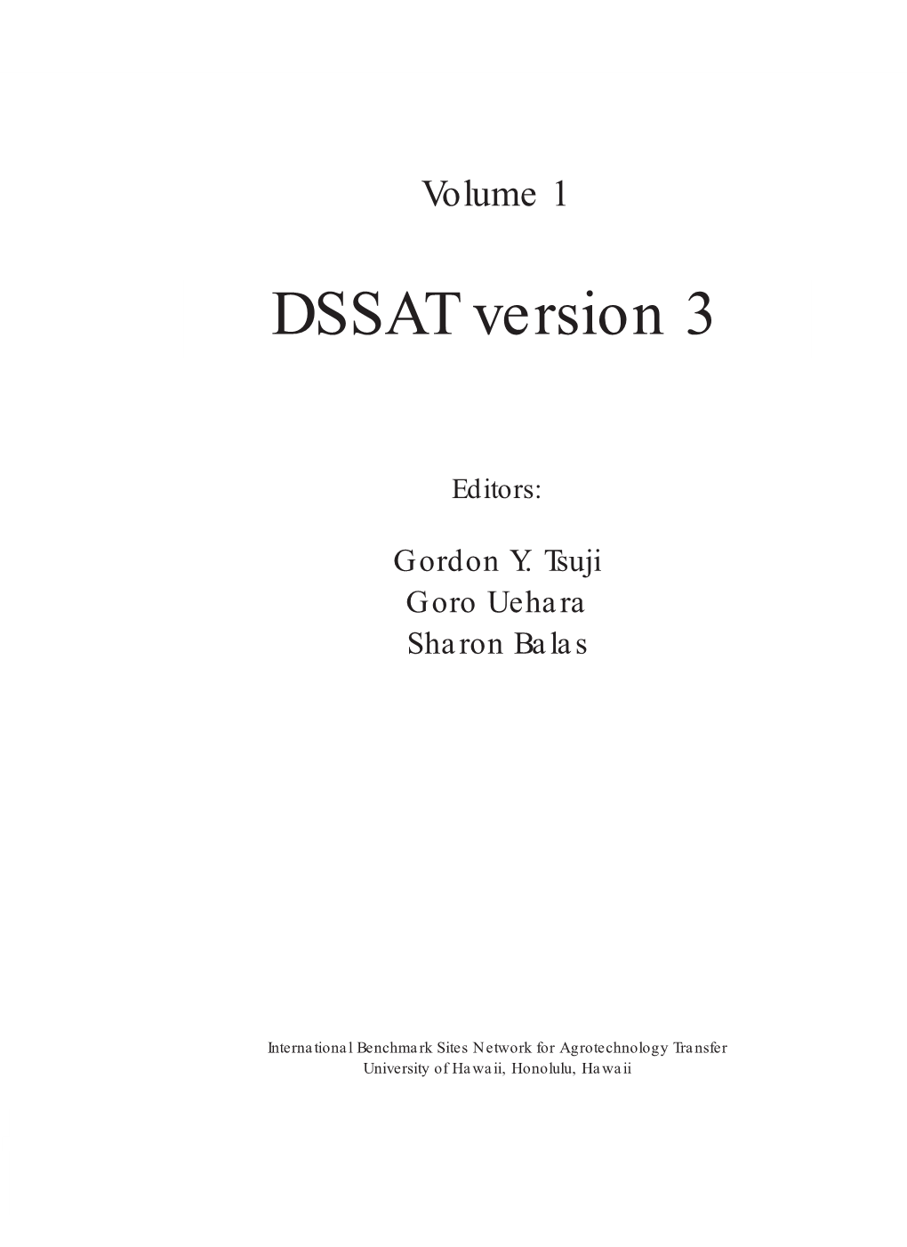 DSSAT Users Guide Vol. 1