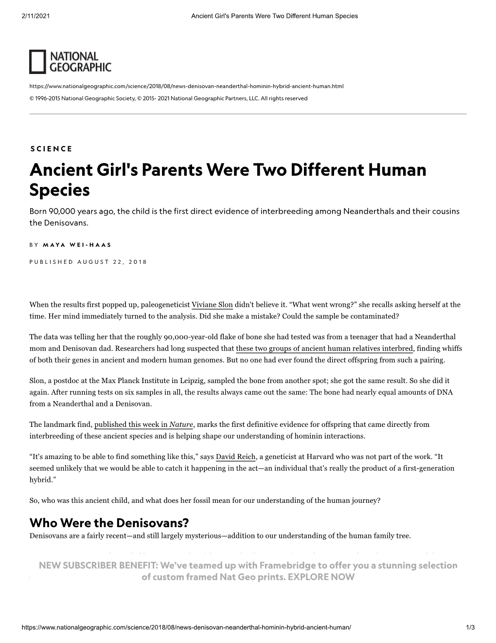 Ancient Girl's Parents Were Two Different Human Species