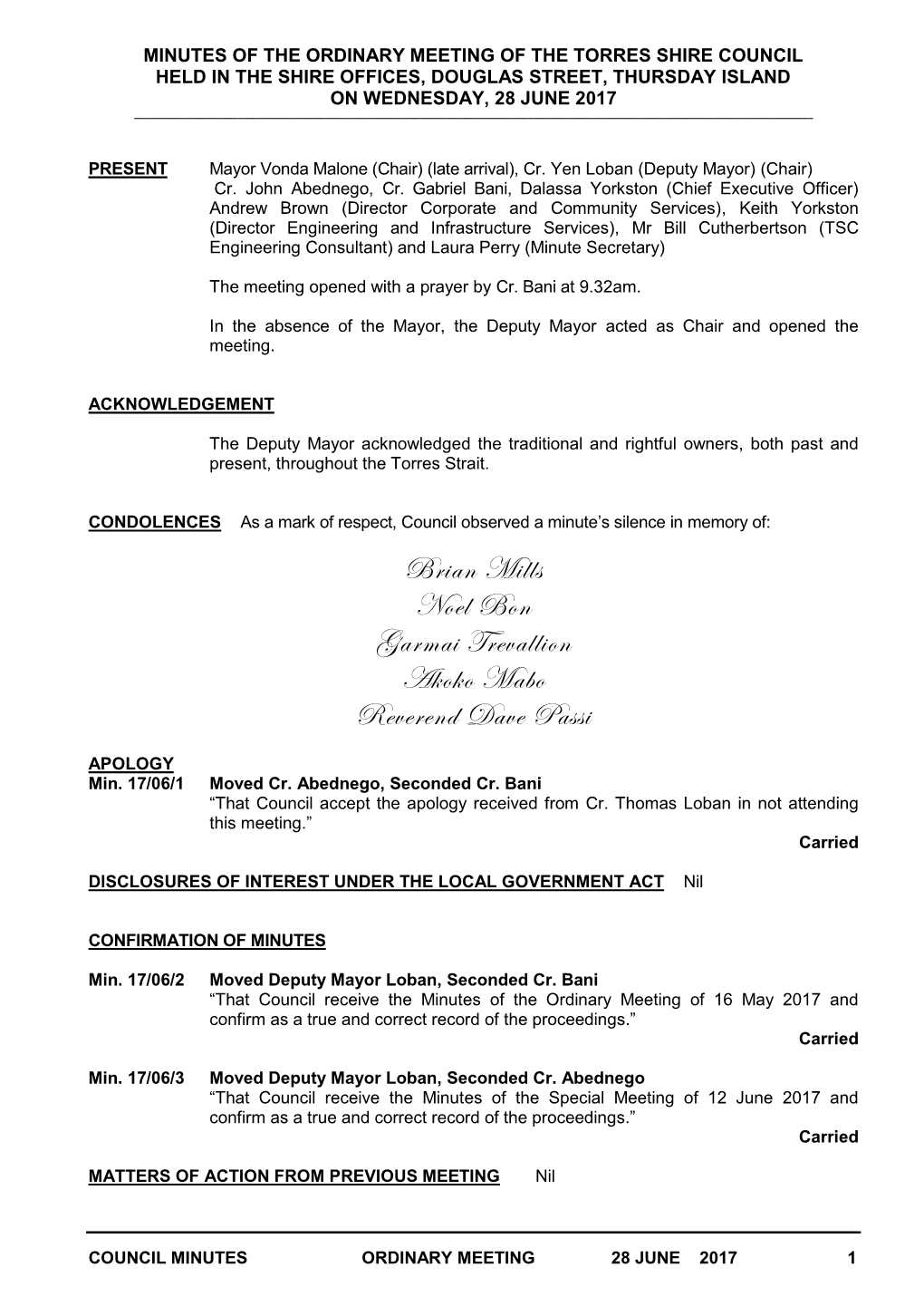 June 2017 Council Meeting Minutes