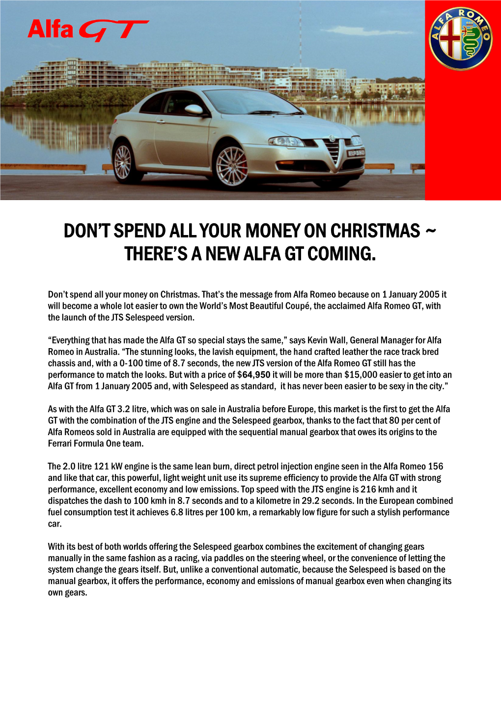 Press Kit: Alfa Romeo GT JTS (December 2004)