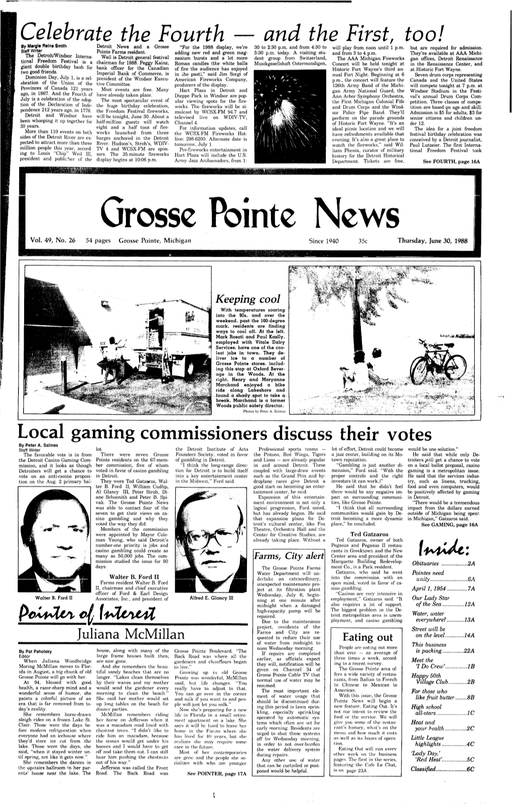 Rate the Fourth and the First, Too! by Margie Reins Smith Detroit News and a Grosse "For the 1988 Display, We're 30 to 2'30 P.M