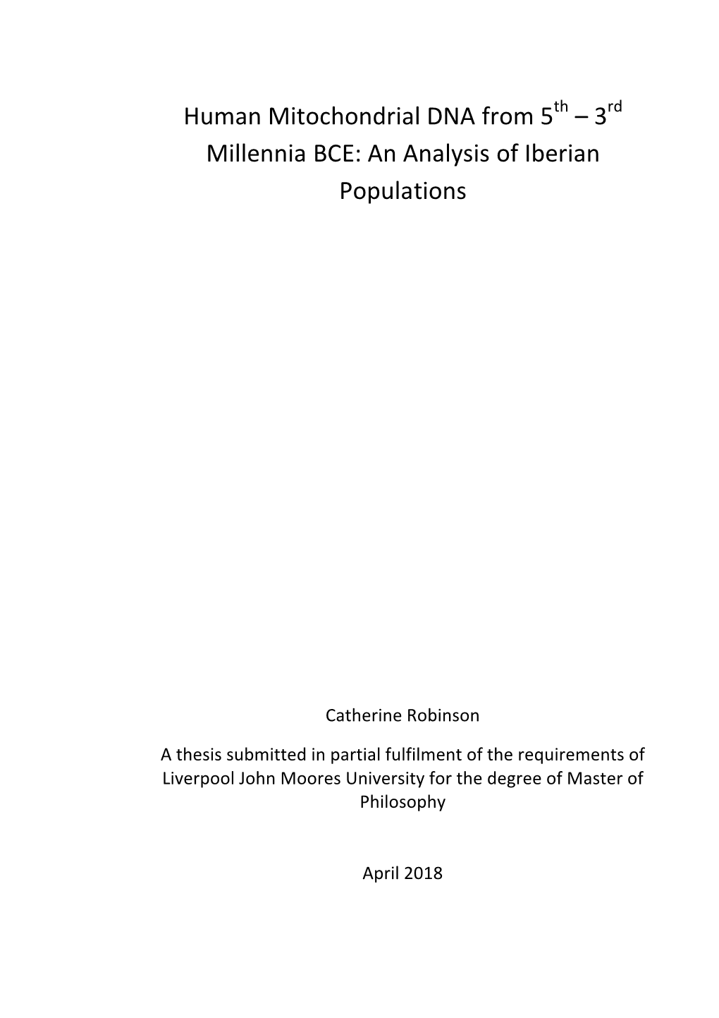 Human Mitochondrial DNA from 5 – 3 Millennia BCE: an Analysis of Iberian Populations