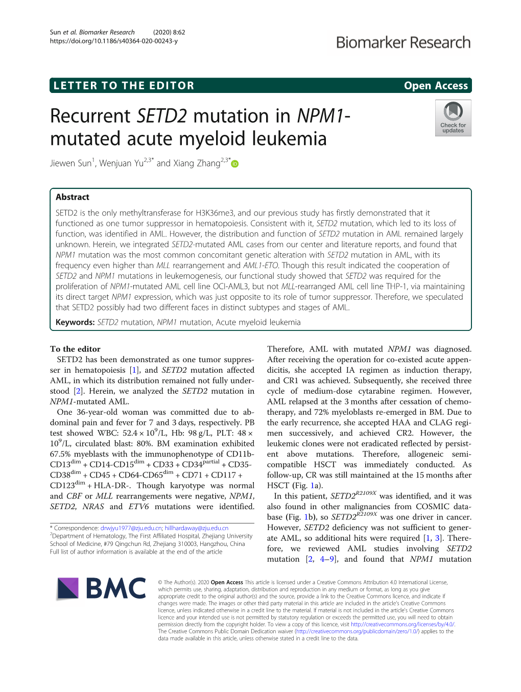 Recurrent SETD2 Mutation in NPM1-Mutated Acute Myeloid