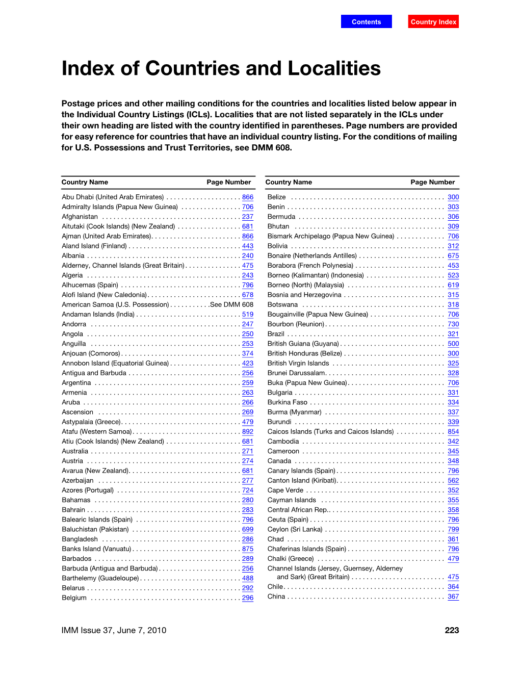 IMM Issue 37, June 7, 2010 223 International Mail Manual