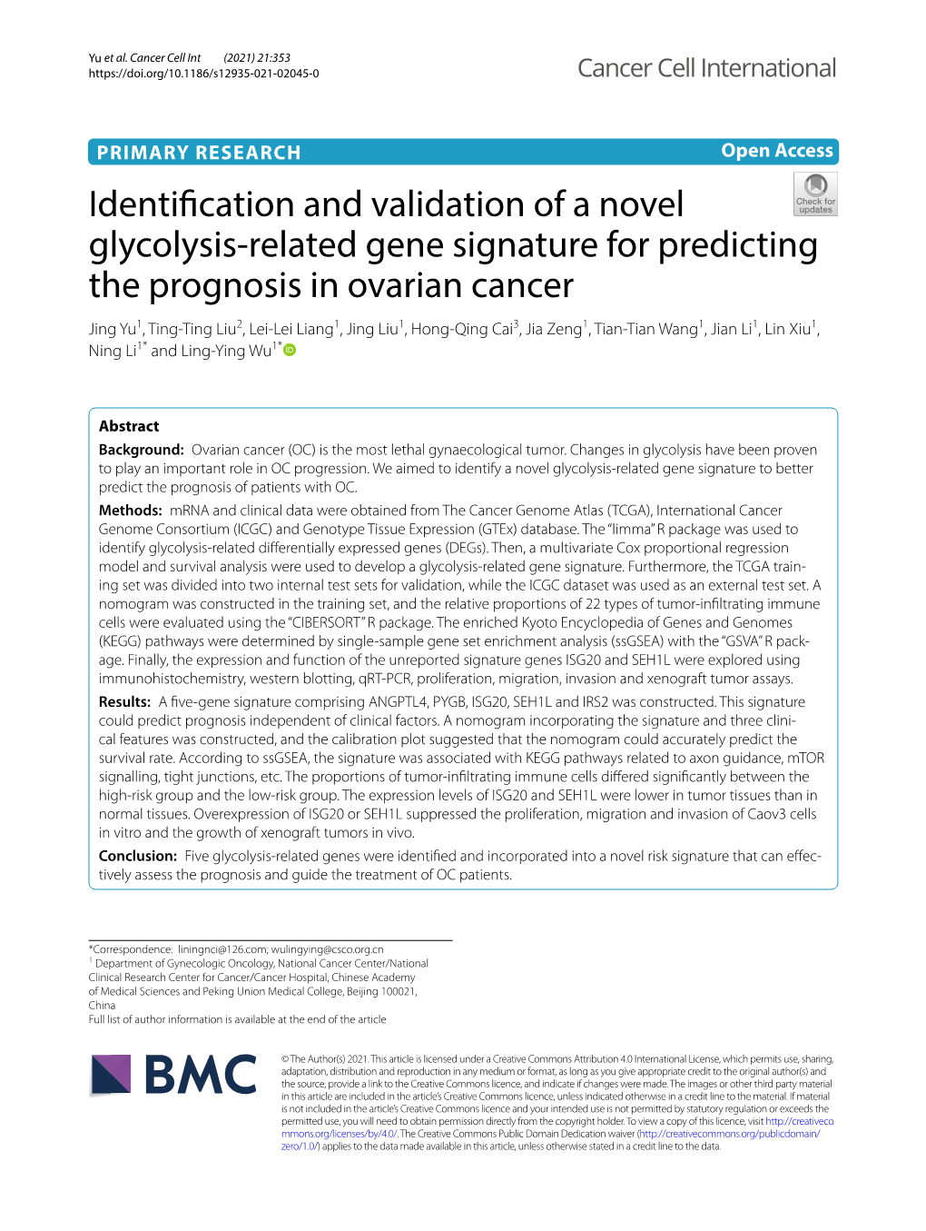 Identification and Validation of a Novel Glycolysis-Related Gene Signature