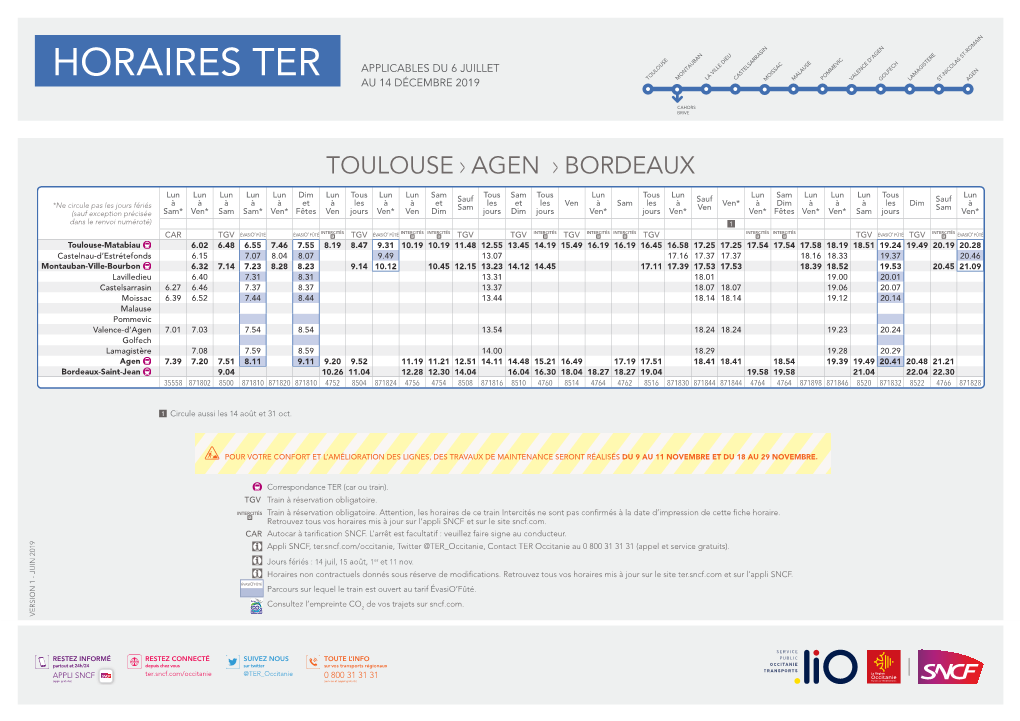 Horaires Ter Toulouse Montauban La Ville Dieu Castelsarrasinmoissac Malause Pommevic Valence D'agengolfech Lamagistere St-Nicolas St-Romainagen Au 14 Décembre 2019