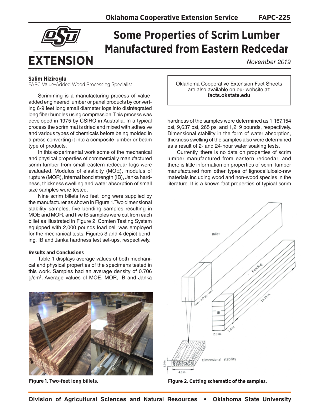 Some Properties of Scrim Lumber Manufactured from Eastern Redcedar November 2019