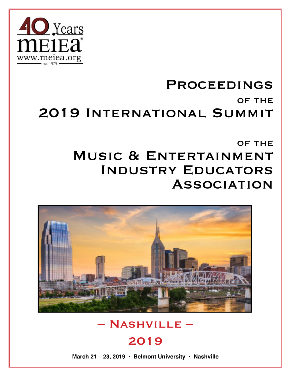 Proceedings 2019 International Summit Music & Entertainment