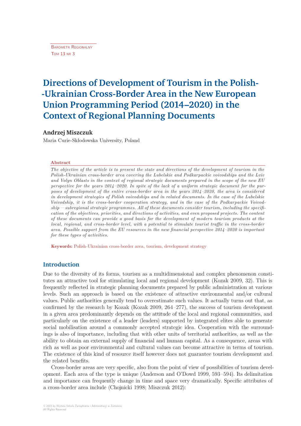 Directions of Development of Tourism in the Polish