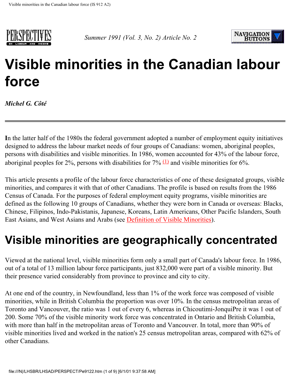 Visible Minorities in the Canadian Labour Force (IS 912 A2)