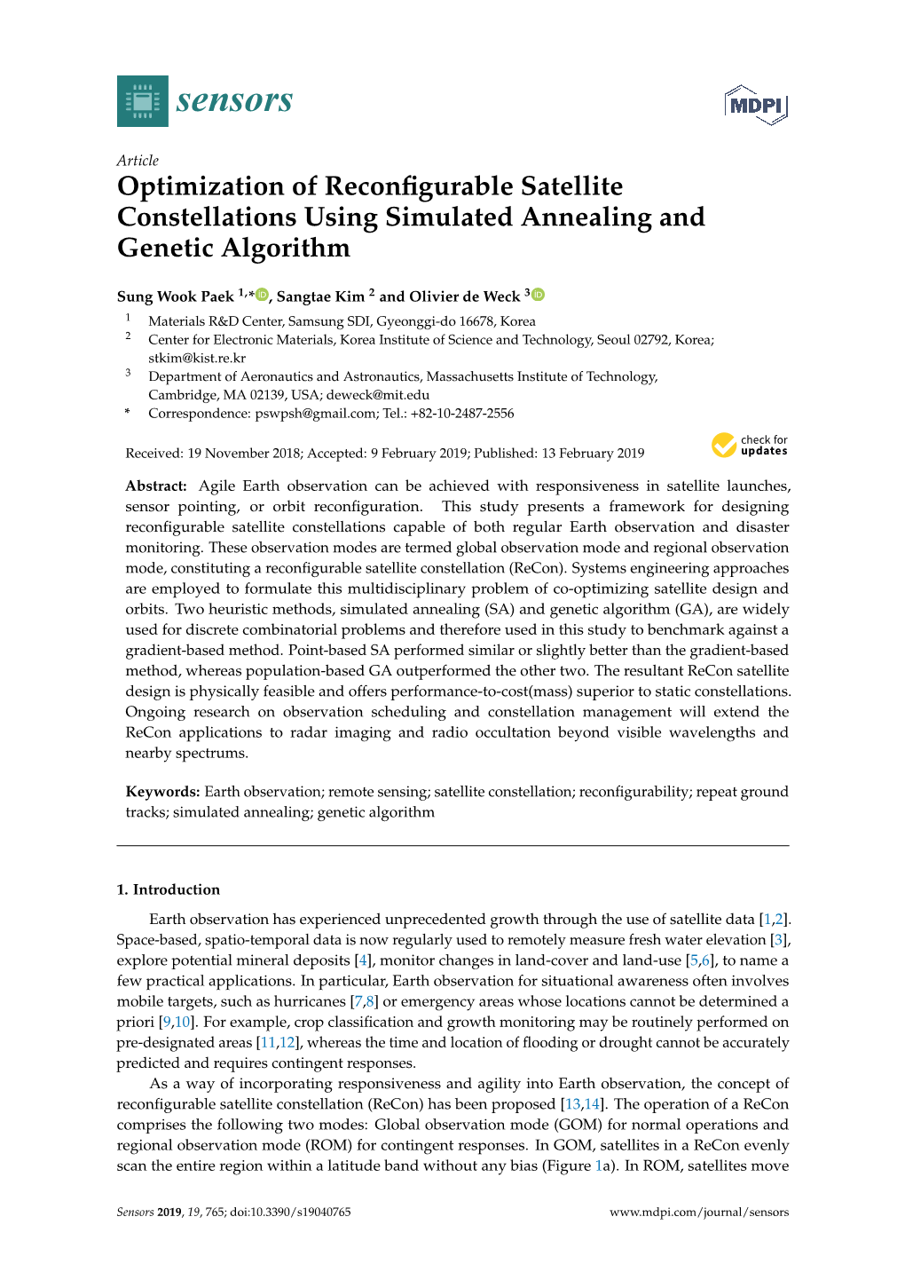 Optimization of Reconfigurable Satellite Constellations Using