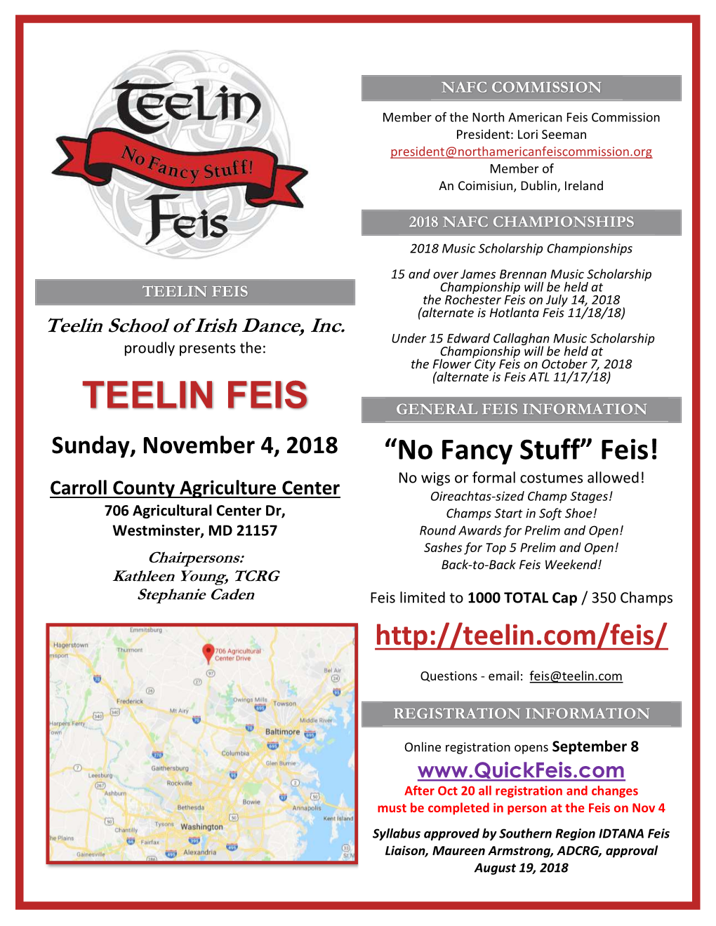 TEELIN FEIS Championship Will Be Held at the Rochester Feis on July 14, 2018 (Alternate Is Hotlanta Feis 11/18/18) Teelin School of Irish Dance, Inc