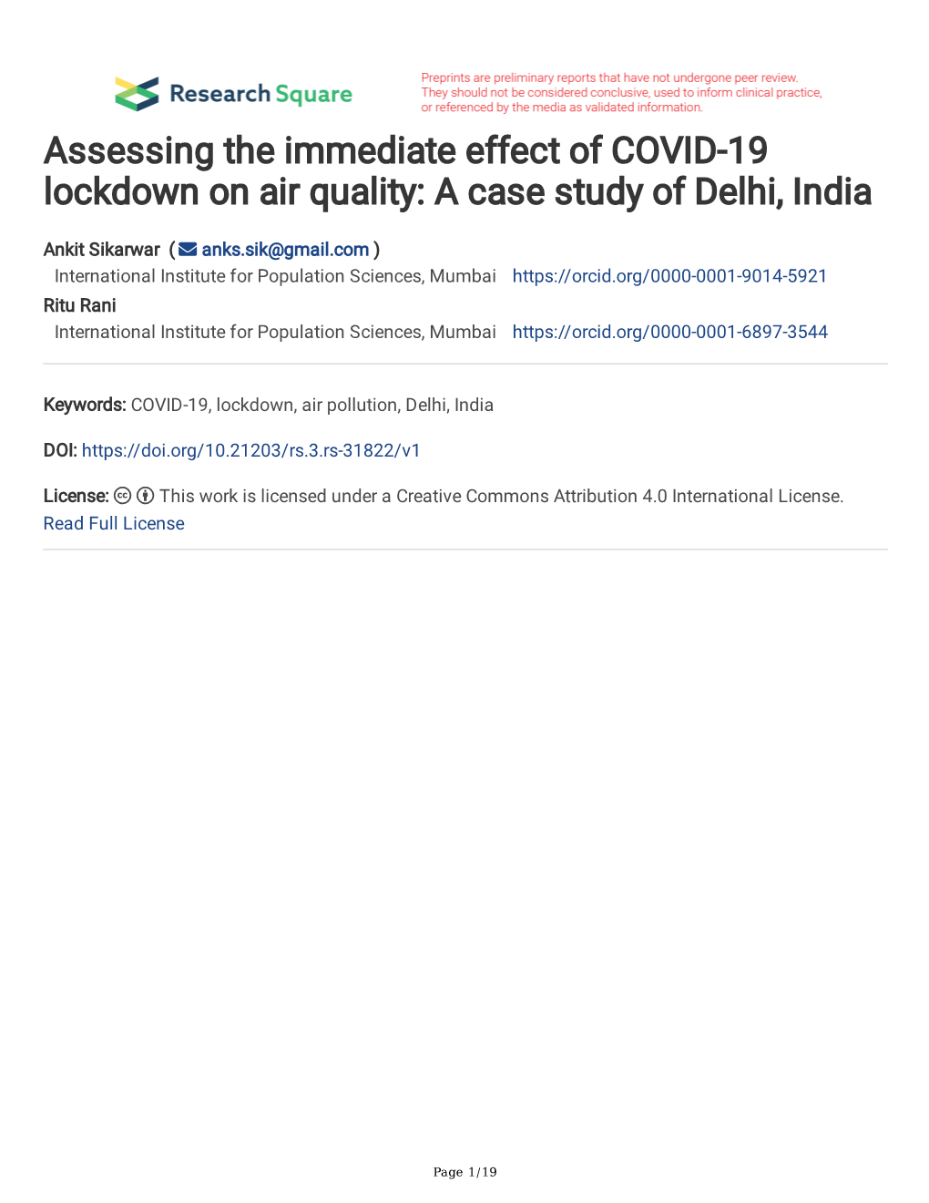 Assessing the Immediate Effect of COVID-19 Lockdown on Air Quality: a Case Study of Delhi, India