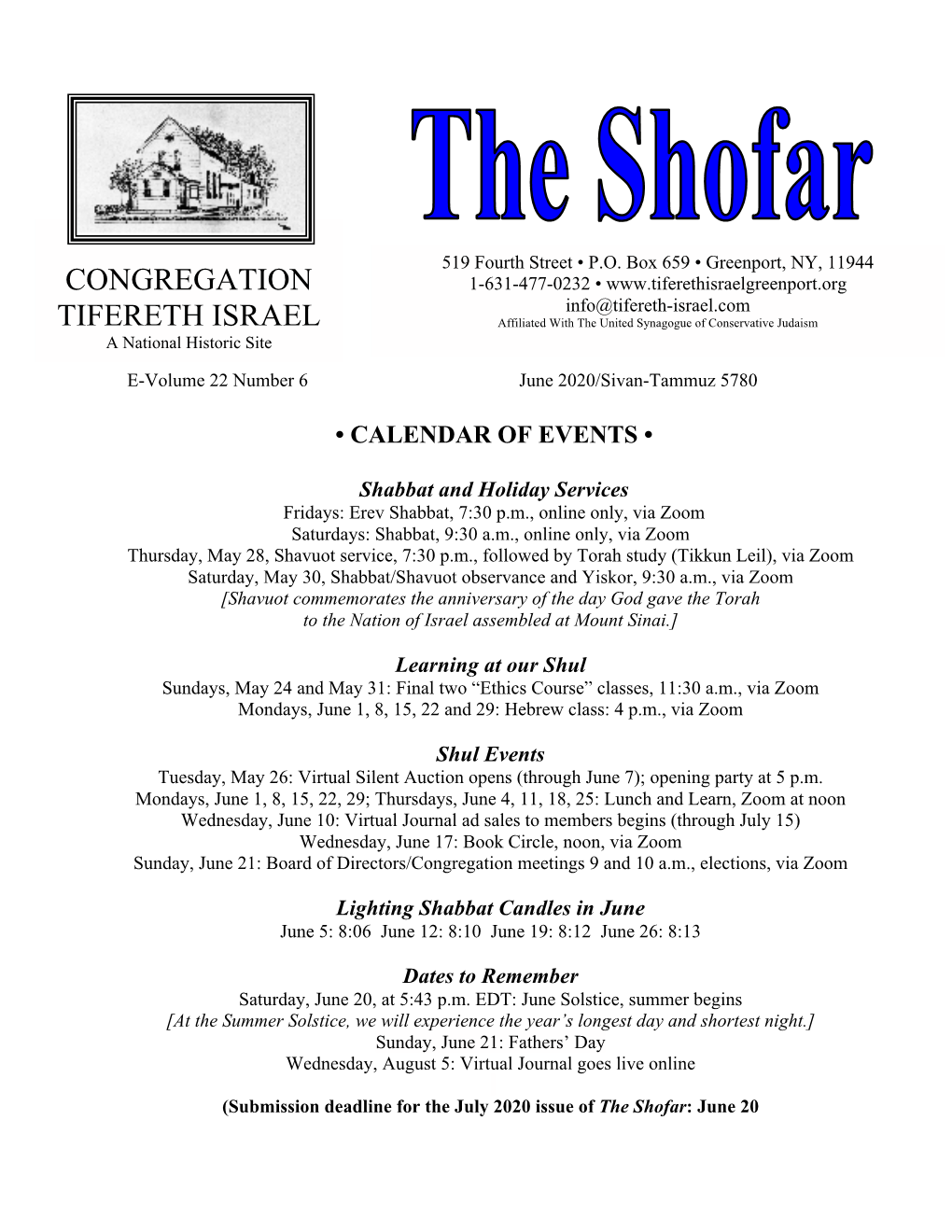 June 2020 Shofar