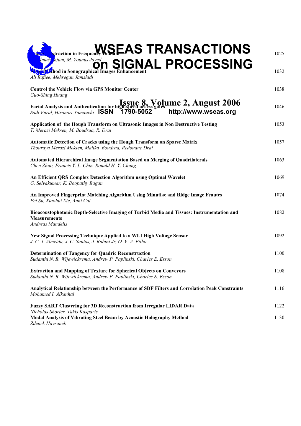 WSEAS Trans. on SIGNAL PROCESSING, August 2006