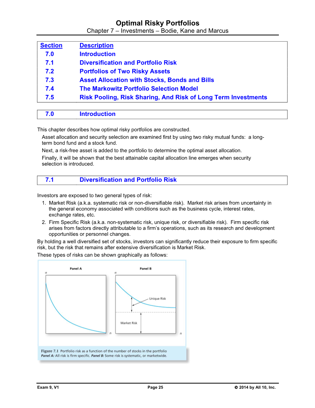 Optimal Risky Portfolios Chapter 7 – Investments – Bodie, Kane and Marcus