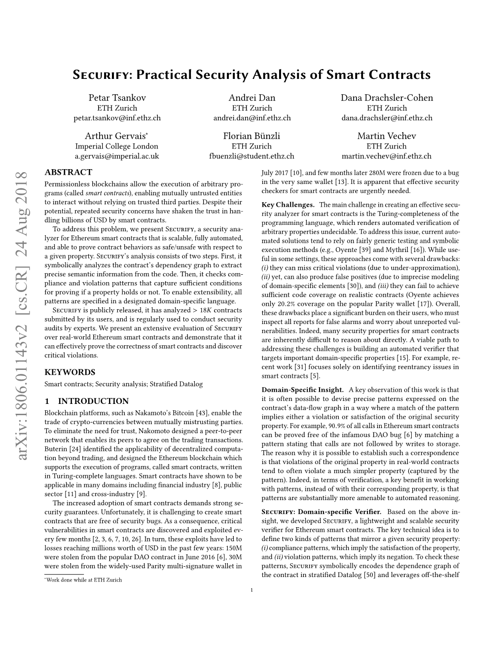 Securify: Practical Security Analysis of Smart Contracts