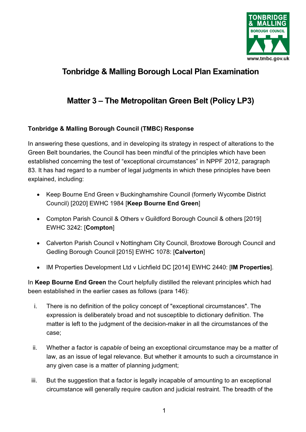 1. Tonbridge and Malling Borough Council