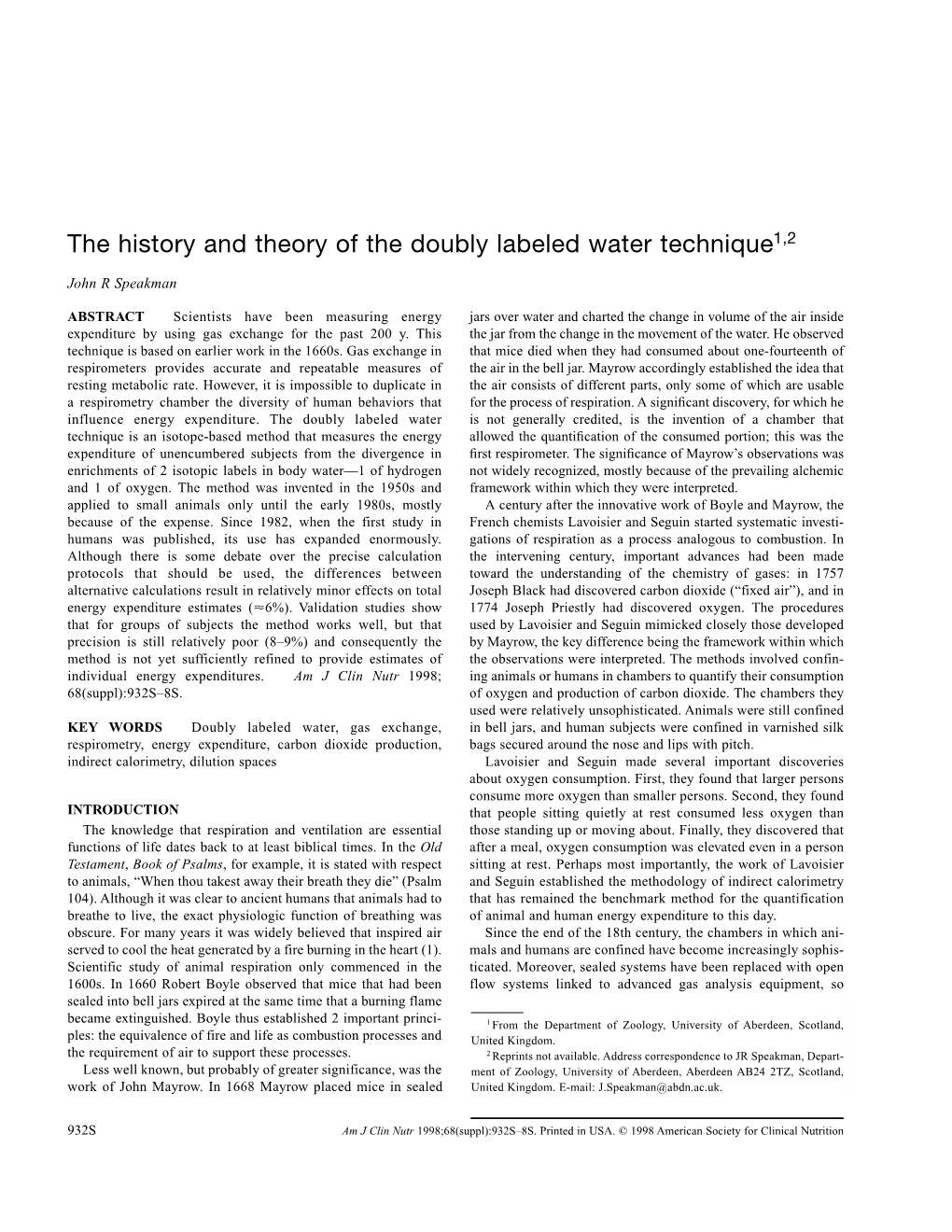 The History and Theory of the Doubly Labeled Water Technique1,2