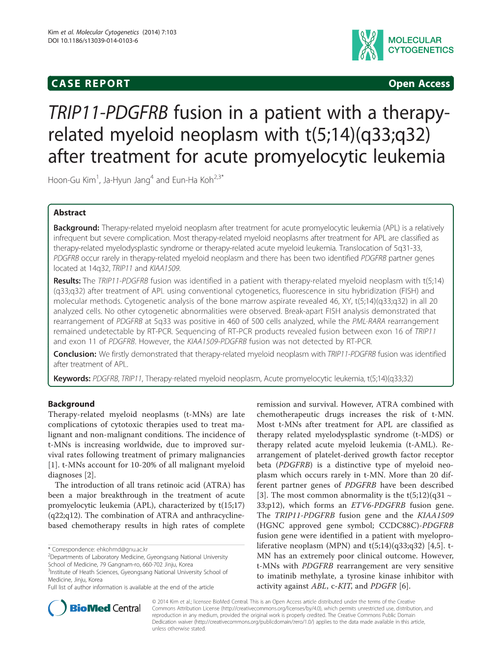 TRIP11-PDGFRB Fusion in a Patient with a Therapy- Related Myeloid