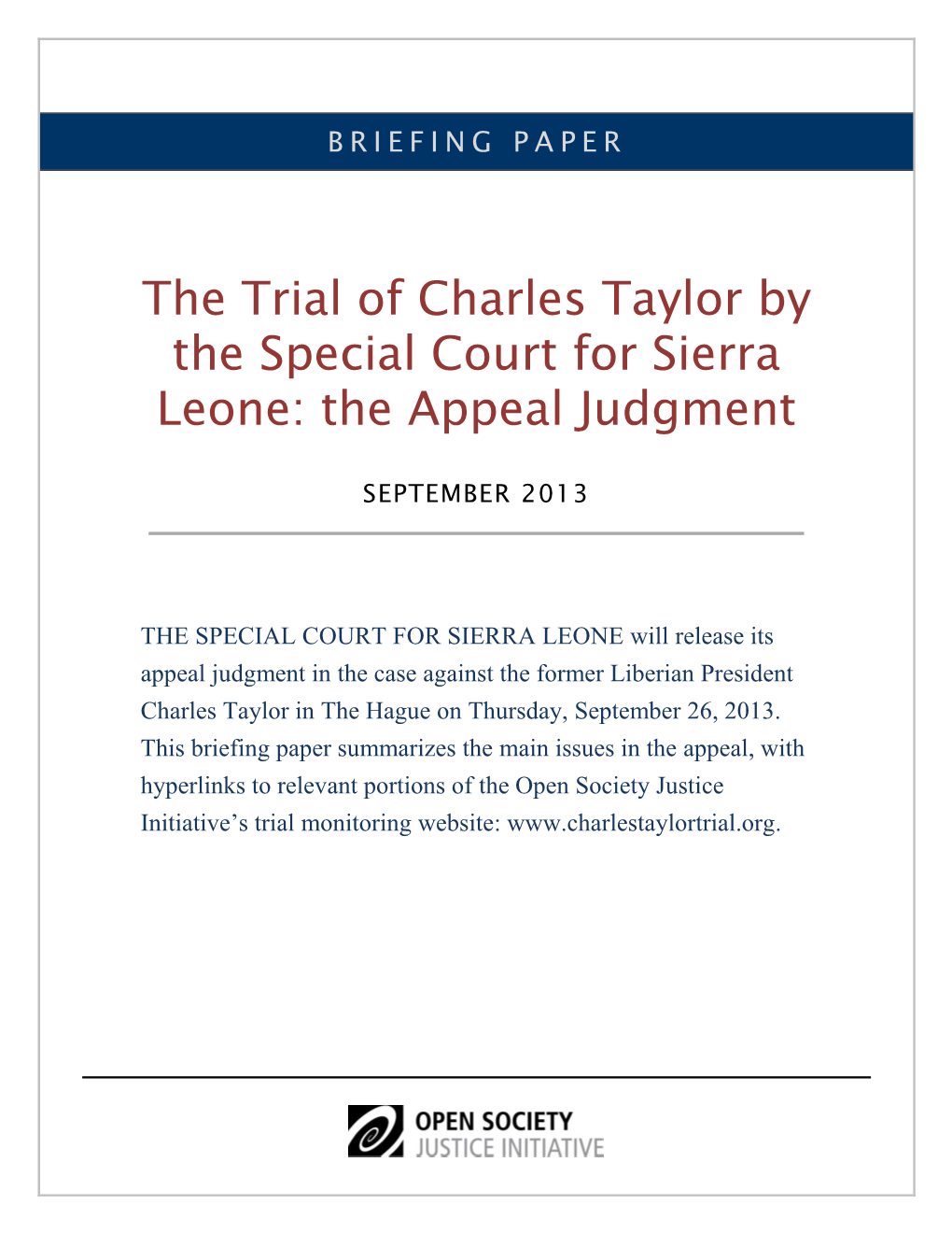 The Trial of Charles Taylor by the Special Court for Sierra Leone: the Appeal Judgment