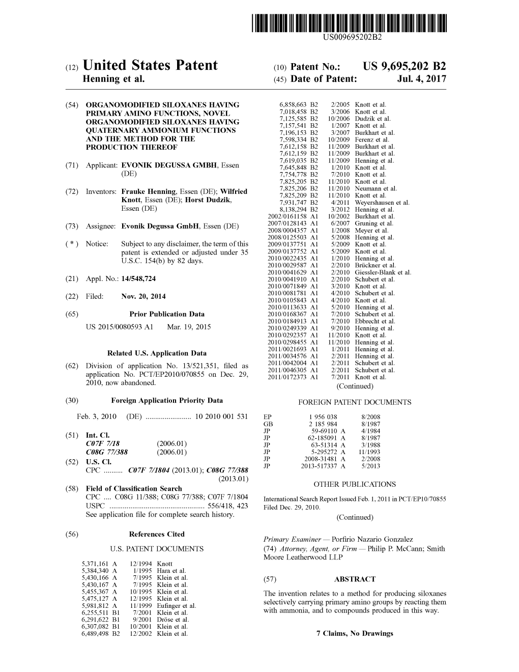 United States Patent (10) Patent No.: US 9,695.202 B2 Henning Et Al