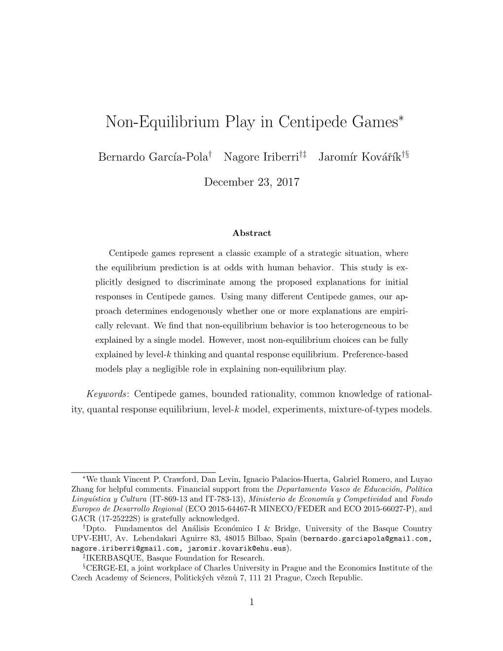 Non-Equilibrium Play in Centipede Games∗