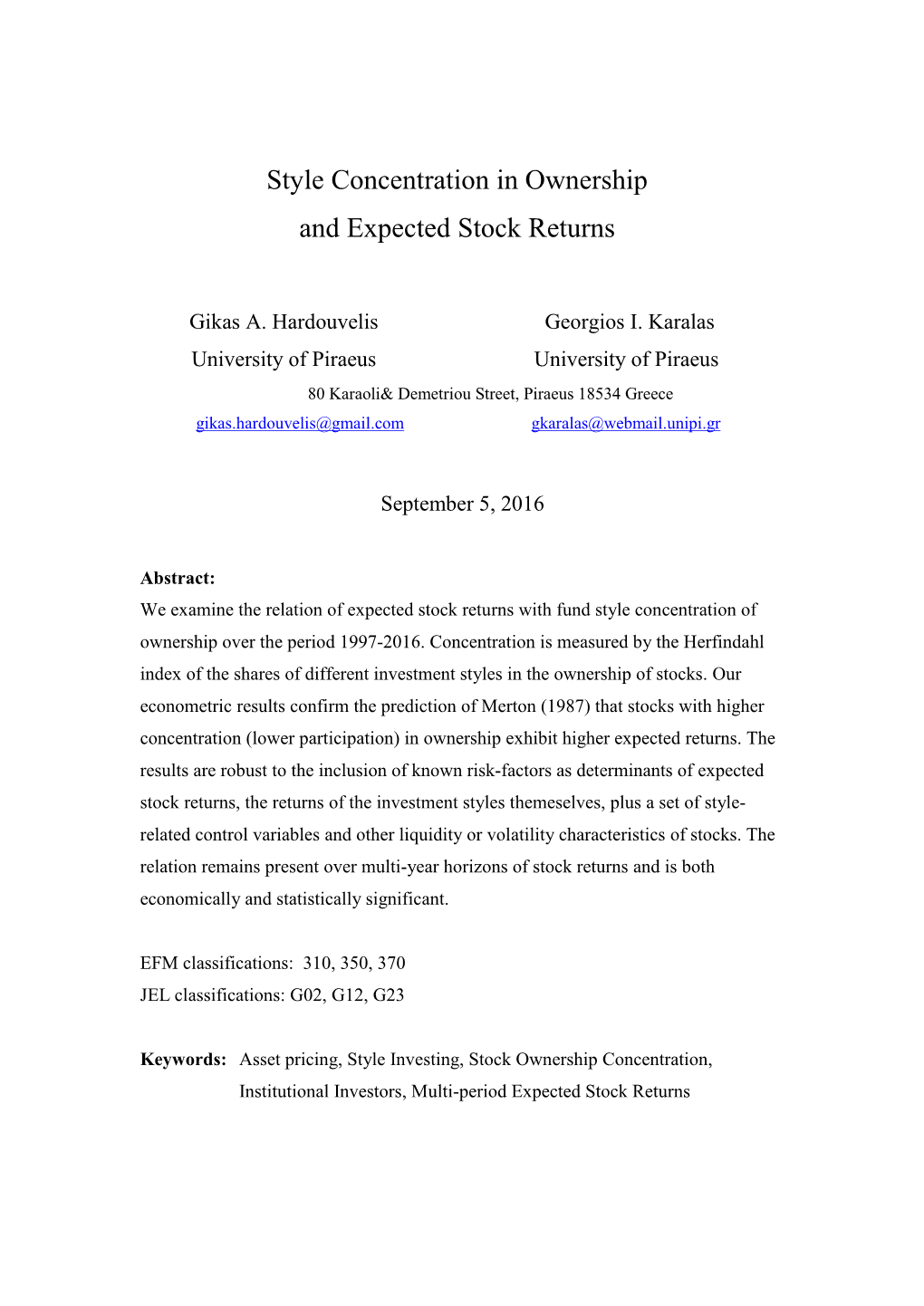 Style Concentration in Ownership and Expected Stock Returns