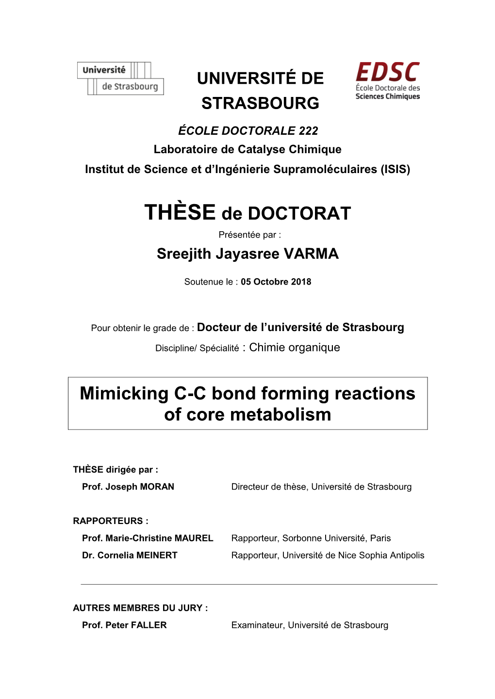 THÈSE De DOCTORAT Mimicking C-C Bond Forming Reactions of Core