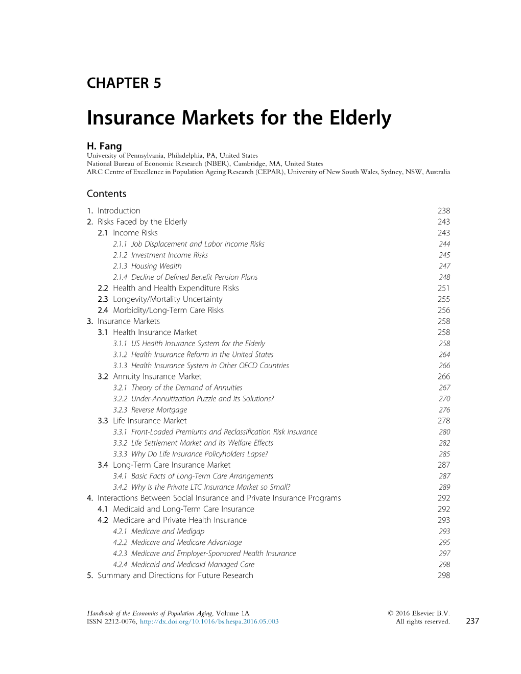 Insurance Markets for the Elderly