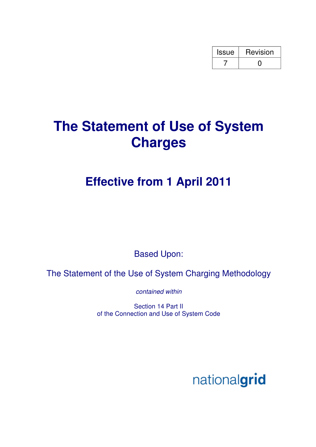 The Statement of Use of System Charges