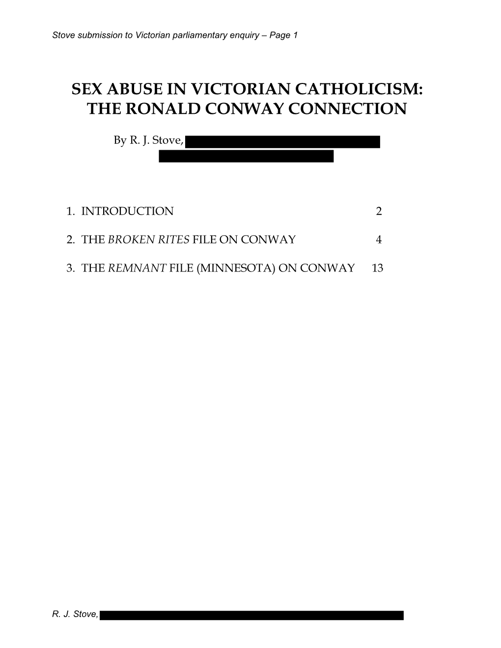 Sex Abuse in Victorian Catholicism: the Ronald Conway Connection
