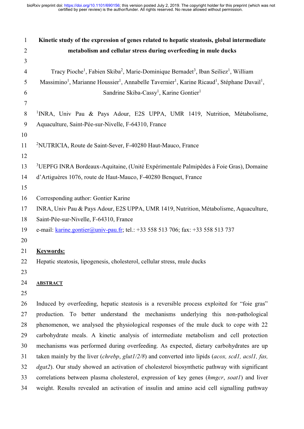 Kinetic Study of the Expression of Genes Related to Hepatic