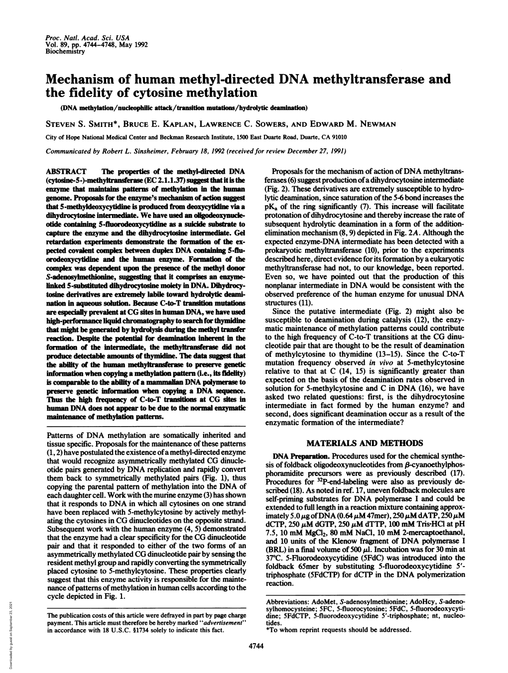 Mechanism of Human Methyl-Directed DNA Methyltransferase and The