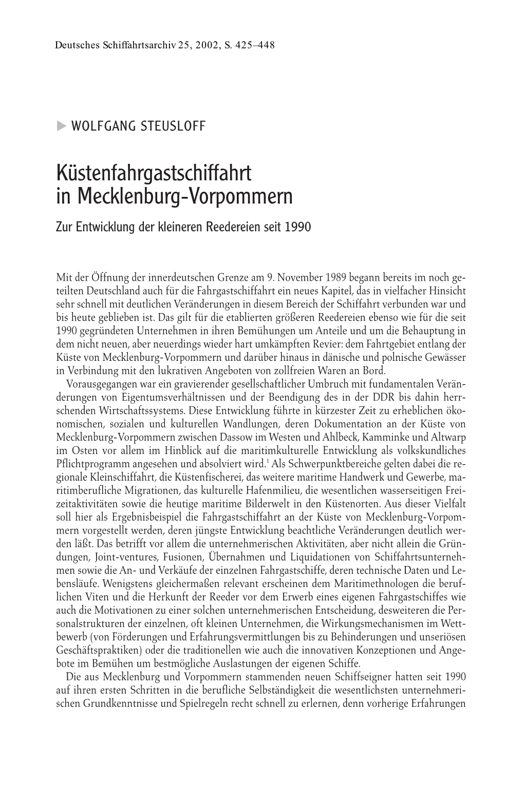 Küstenfahrgastschiffahrt in Mecklenburg-Vorpommern Zur Entwicklung Der Kleineren Reedereien Seit 1990