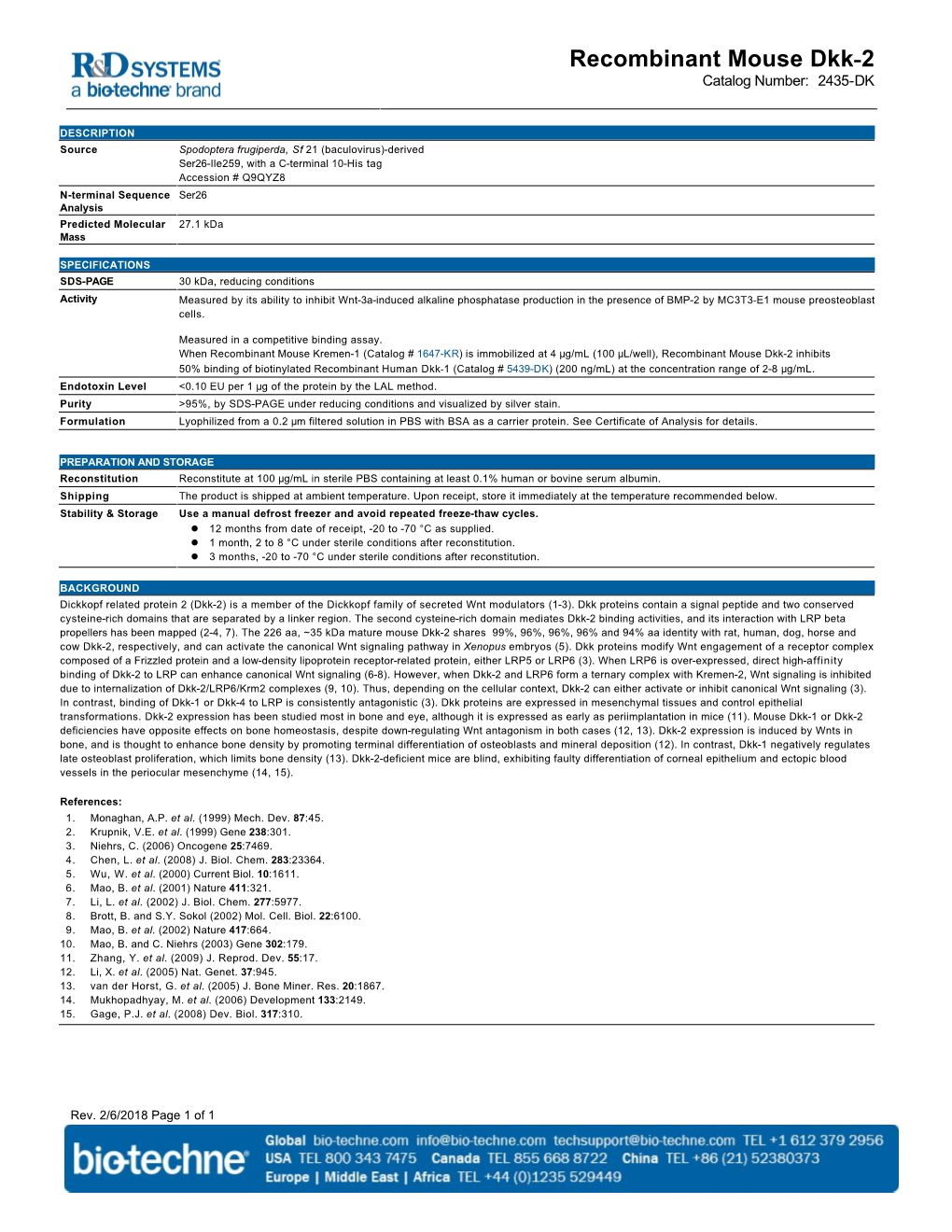 Recombinant Mouse Dkk-2 Catalog Number: 2435-DK