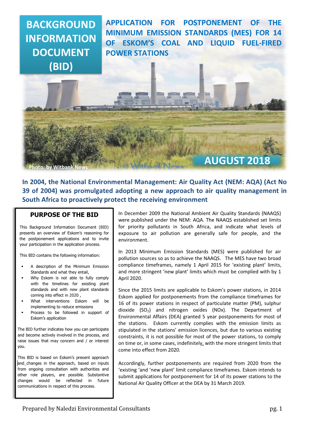 Background Information Document (Bid) August 2018