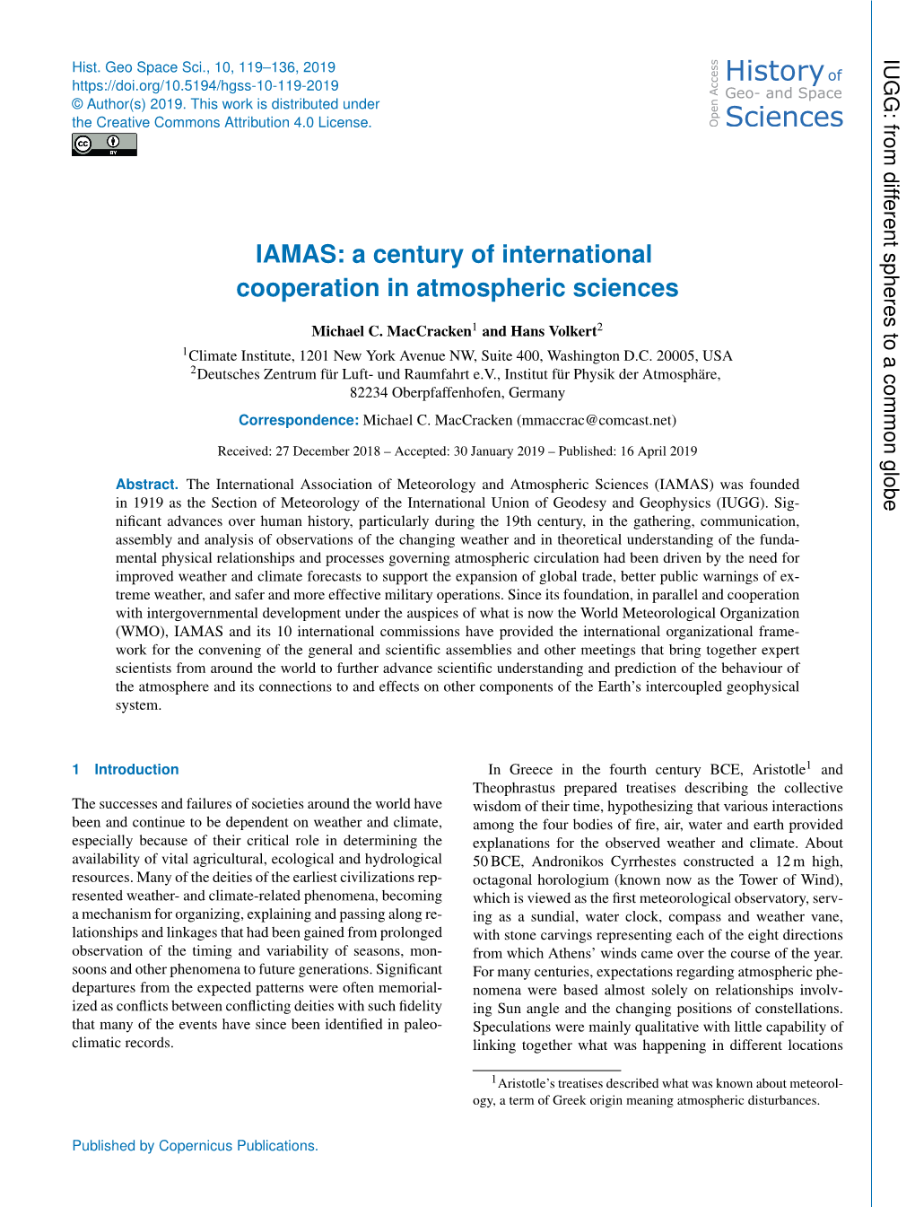 IAMAS: a Century of International Cooperation in Atmospheric Sciences